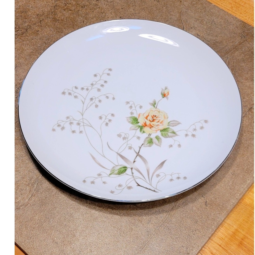 Mino‎ Fine China Joyce 3501 Rose Floral Chop Plate Silver Trim